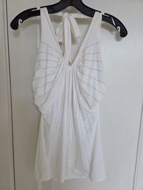 White House Black Market White Studded Halter Backless Tank Top. Size S